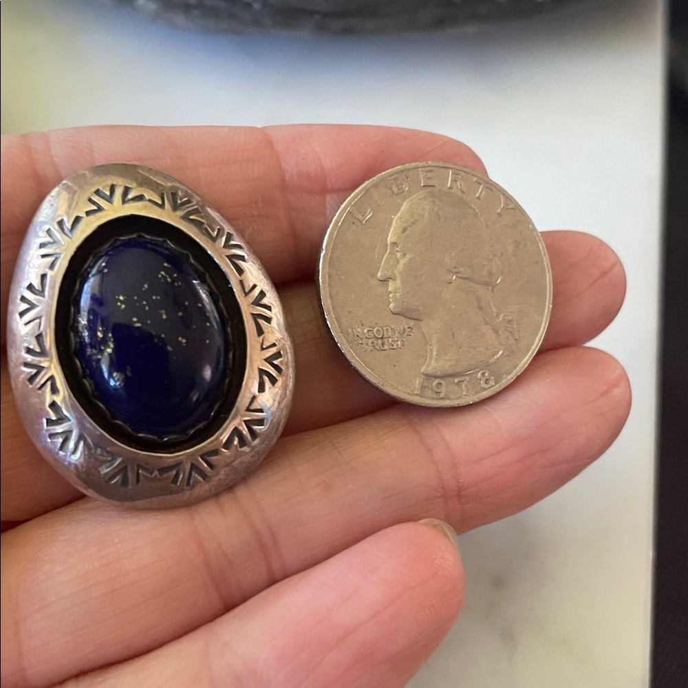 Native American Vintage Lapis Clip Earrings - Picture 7 of 12